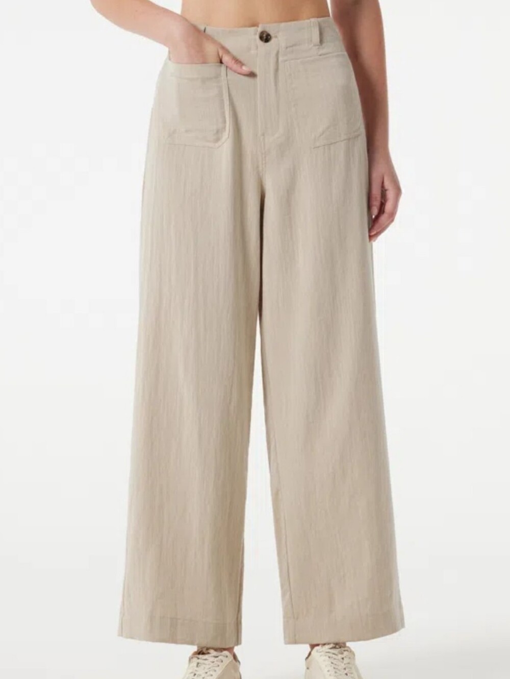 Halara High Waisted Wide Leg Casual Linen-Feel Pants Dune Mirage Medium